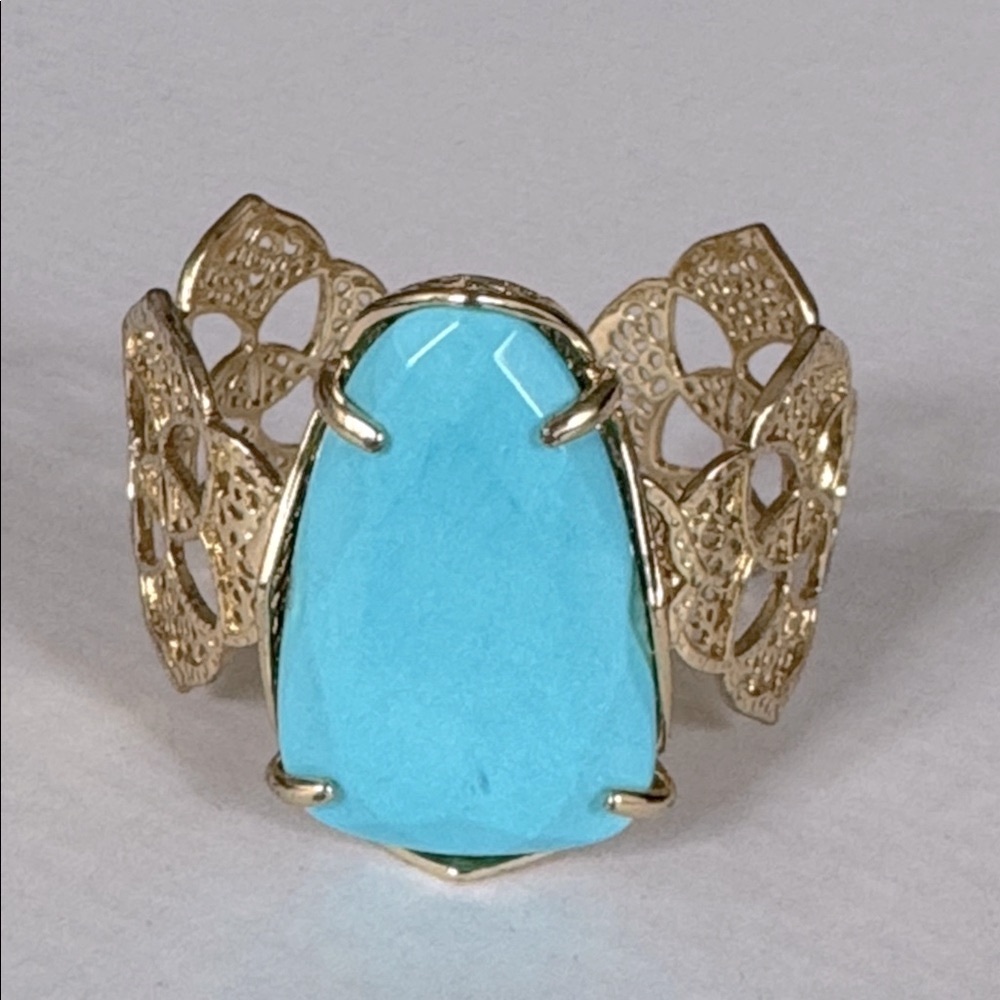 Vintage Kendra Scott Gold and Turquoise Statement Ring and Cuff Bracelet - Picture 6 of 14